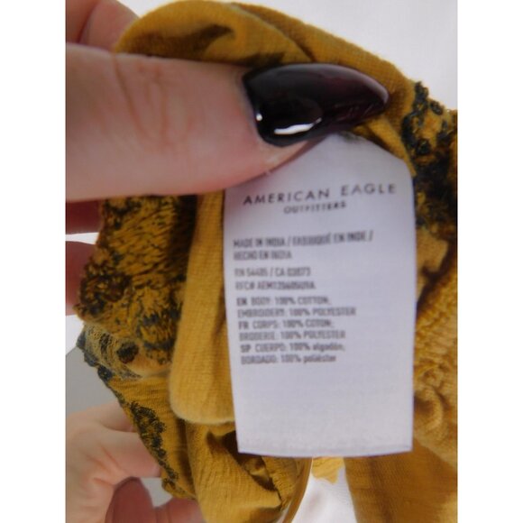 AE Yellow Off Shoulder Floral Crop Tee Boho Witch L - Picture 10 of 11